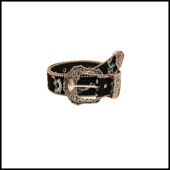 Boho Floral Embroidery Western Cowgirl Belt Vintage Concho Pull On Casual